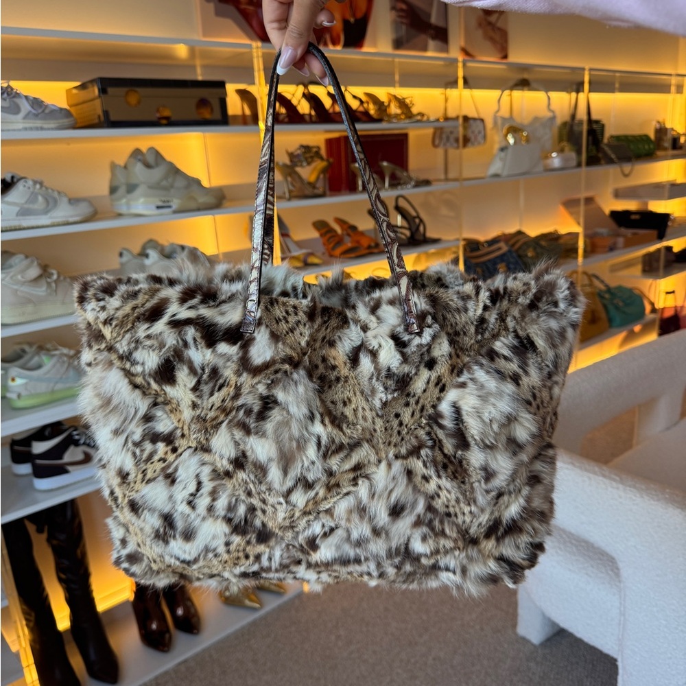 Fendi Real Fur Lynx Pattern Tote/Shoulder Bag